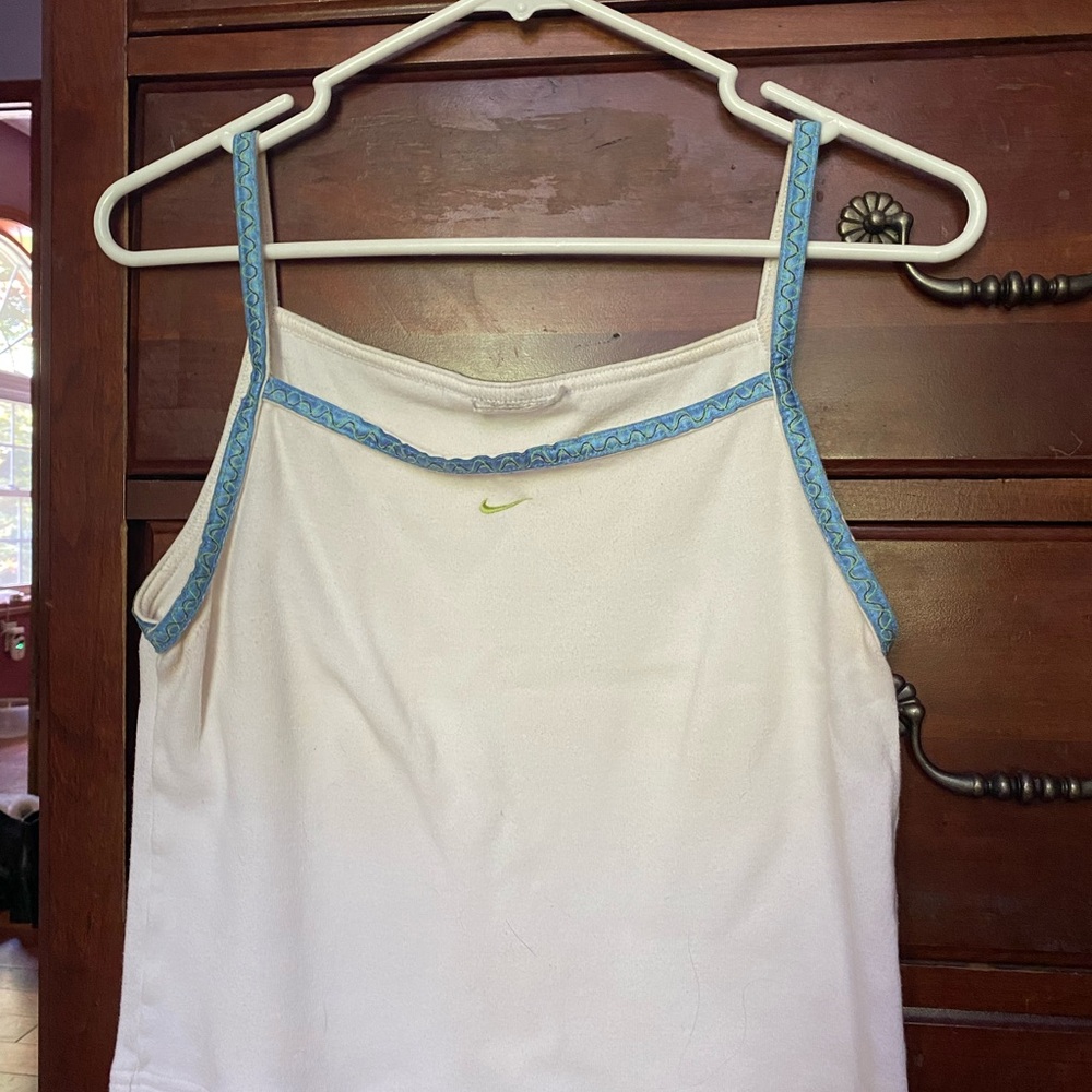 White Custom Nike Tank Top with Blue Trim
